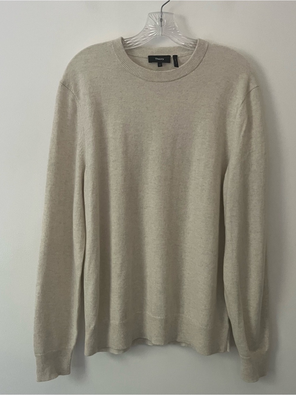 Theory 100% Cashmere Hilles Crew Neck Sweater Oatmeal Ivory Knit Luxury M